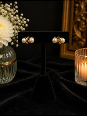 Vintage Sears Gold Tone Faux Pearl Stud Earrings